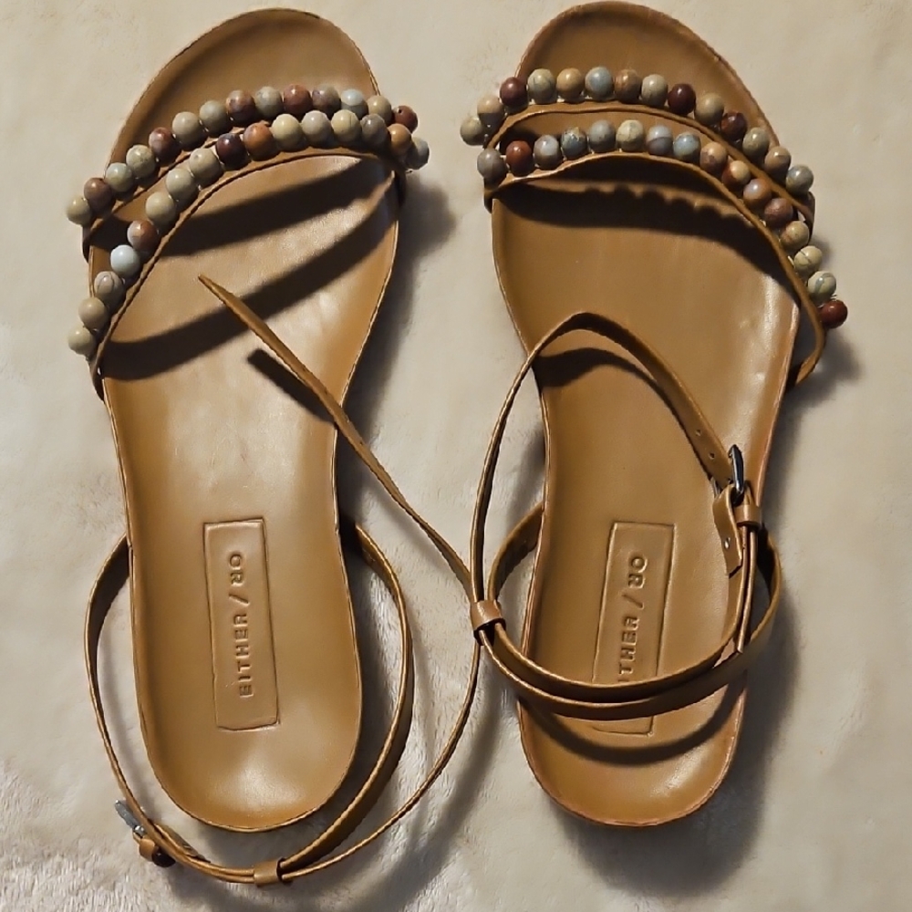 Elegant Tan Beaded Sandals by